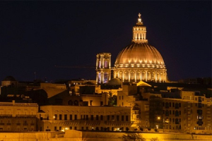 Church of the Carmelites Valletta from Sliema at night
